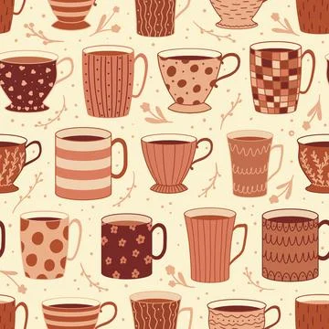 Coffee and Tea Drinks Vector Seamless pattern, great for textile, scrapbook Stock Illustration