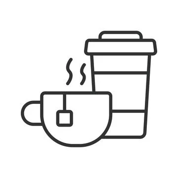 Coffee and tea icon in line design. hot drinks cup takeaway beverage cafe on Stock Illustration