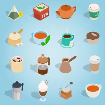 Coffee and tea isometric set Stock Illustration