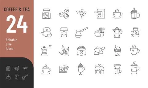 Coffee and Tea Line Editable Icons set. Stock Illustration