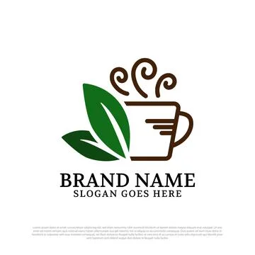 Coffee and tea logo vector inspiration, vector template of green leaf with mu Stock Illustration