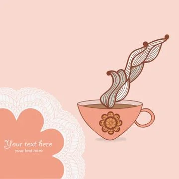 Coffee and tea mug with floral pattern. cup background. hot drink in the beau 스톡 일러스트