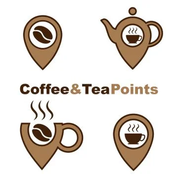 Coffee and tea point logos set isolated on white background. Vector design 스톡 일러스트