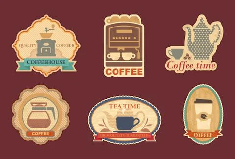 Coffee and tea stickers Stock Illustration
