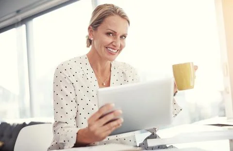 Coffee and technology, what a formidable business combination. a mature Stock Photos