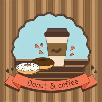 Coffee and tips. Two donuts. Coffee to go. Stock Illustration