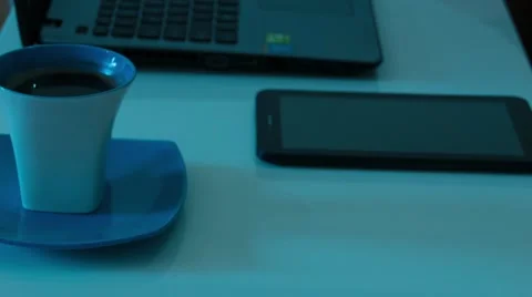 Coffee and Working on Tablet Stock Footage 68033207