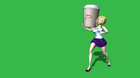 Coffee Anyone, 3D Coffee Cup Walking Female FS Loop Stock Footage 53137251