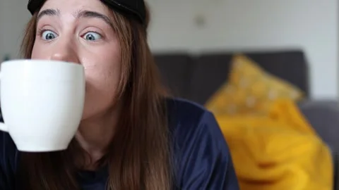 Coffee aroma changes her morning mood Stock-Footage 341233335