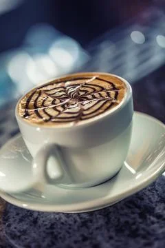 Coffee art artistic pattern on latte or cappuccino Stockfoto's