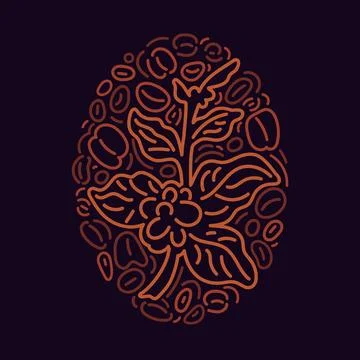 Coffee art symbol. Vector abstract branch, beans Stock Illustration