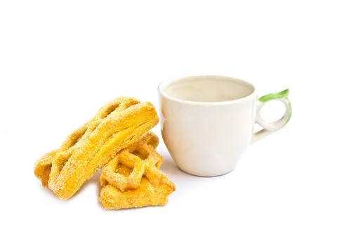 Coffee with assorted flavour pie on white Stock Photos