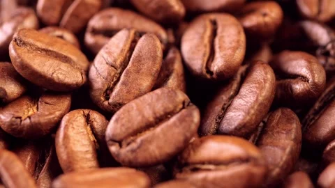 Coffee background. close up of roasted coffee beans with zoom in motion Stock Footage 258805274