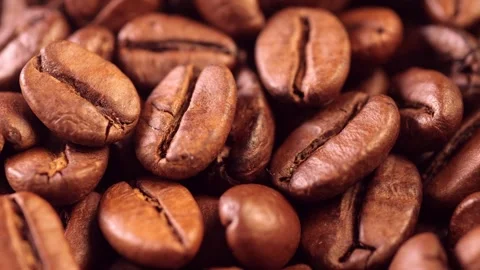 Coffee background. close up of roasted coffee beans with zoom in motion Stock Footage 263714361