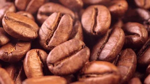 Coffee background. close up of roasted coffee beans with zoom in motion Stock Footage 286146138