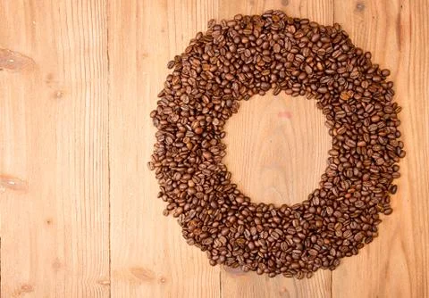 Coffee background, coffee beans in shape of circle. Stock Photos