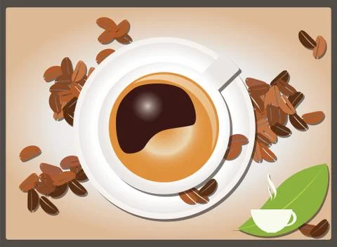Coffee background with coffee cup and coffee beans, vector Stock Illustration