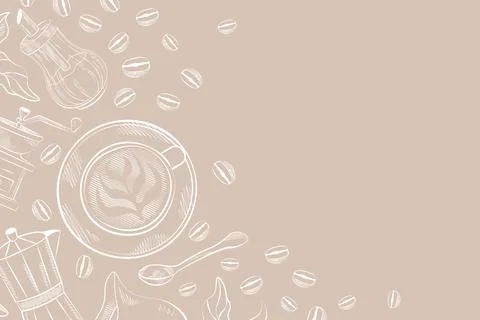 Coffee background hand drawings light beige coffee grains Stock Illustration