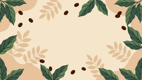 Coffee Background with Roasted Beans and Botanical Leaves, Vintage Flat Illu 库存影片 344488798