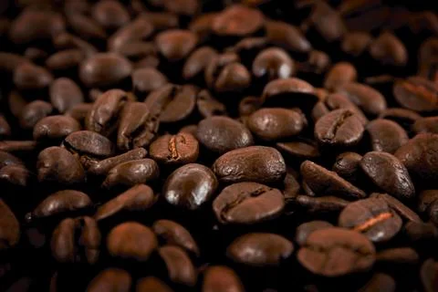 Coffee background. Roasted coffee beans close up. Stock Photos