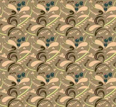 On the coffee background there are stylized elements in the form of berries.. Illustrazione stock
