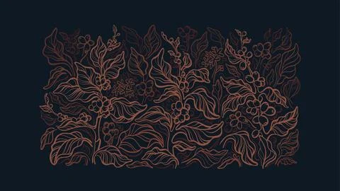 Coffee background. Vector branch, golden leaves Stock Illustration
