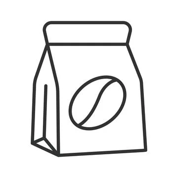 Coffee bag with beans icon in line design. Food, drink, packaging, cafe Stock Illustration