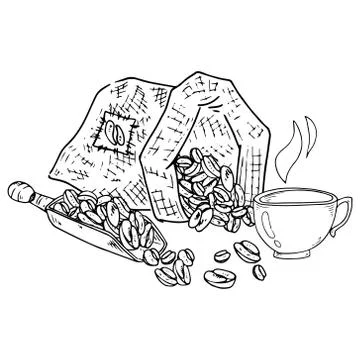 Coffee bag icon. Vector illustration fabric bag for coffee. Hand drawn fabric Stock Illustration