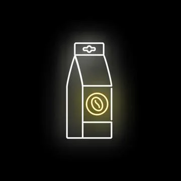 Coffee bag package glowing neon line icon Stock Illustration