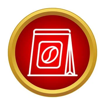 Coffee bag packaging with bean icon on red circle Stock Illustration
