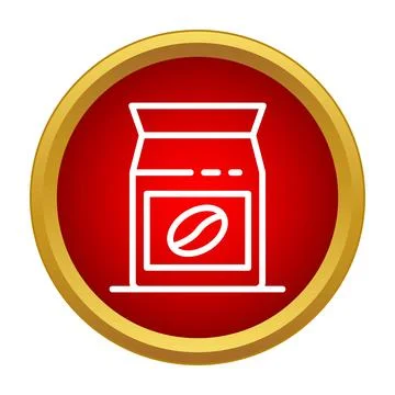 Coffee bag packaging icon in red circle Stock Illustration