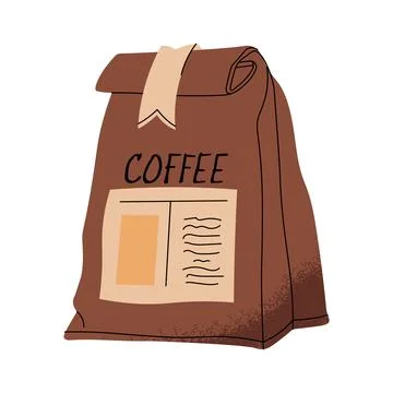 Coffee bag, unopened package of freshly roasted coffee beans. Aromatic produc Stock Illustration