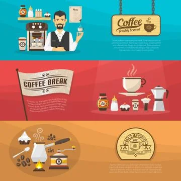 Coffee banners in a flat style design Stock-Illustration