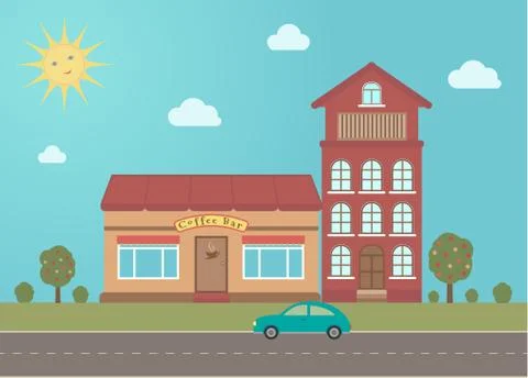 Coffee bar building in town Stock Illustration
