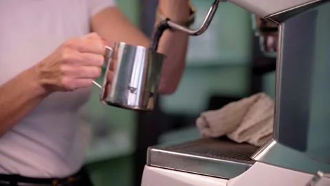 Coffee bar with coffee beans and delicious breakfast in beautiful setting Stock Footage 142288099