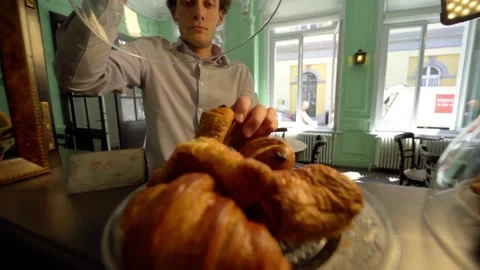 Coffee bar with coffee beans and delicious breakfast in beautiful setting Stock Footage 142288152