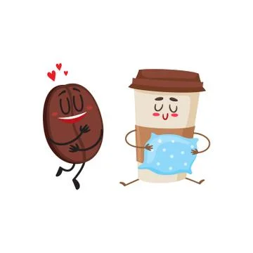 Coffee bean and espresso cup characters, love for coffee concept Stock Illustration