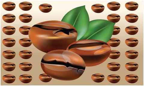 Coffee bean and leaf on abstract brown background Stock Illustration