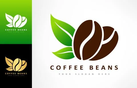 Coffee bean and leaf logo vector. Logo design vector illustration. Stock Illustration