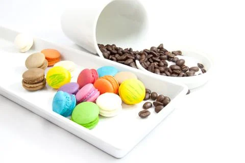 Coffee bean and mini macaroon Stock Photos