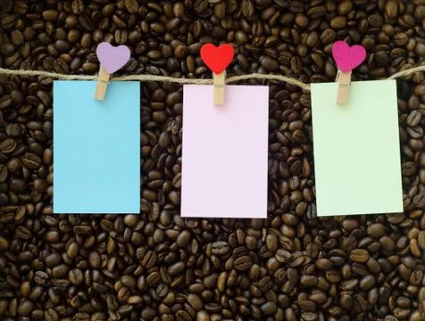 Coffee bean background and clip note Stock Photos