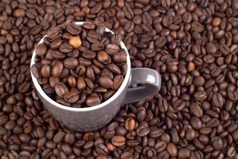 Coffee bean background with cup Stock Photos