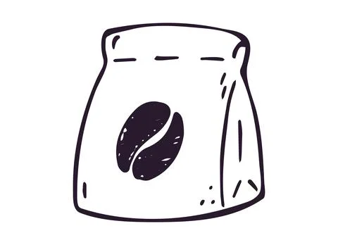 Coffee Bean Bag Hand Drawn Doodle Clipart Stock Illustration