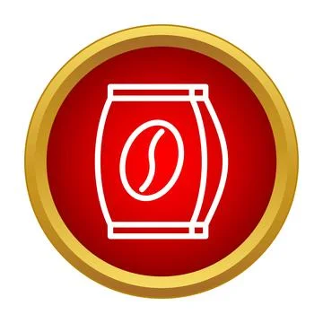 Coffee bean bag packaging icon on red gold button Illustrazione stock
