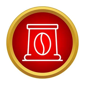 Coffee bean bag packaging icon on red button Stock Illustration