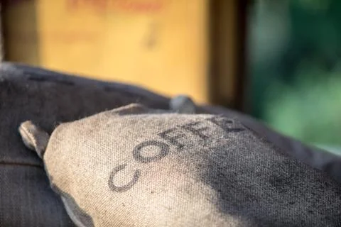 Coffee bean bag Stock Photos