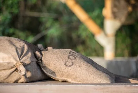 Coffee bean bag Stock Photos