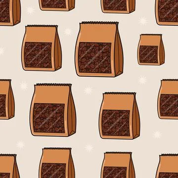 Coffee bean bags seamless pattern illustration Stock Illustration