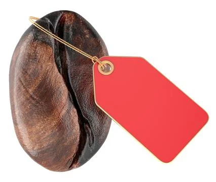 Coffee bean with blank red price tag, 3d rendering イラスト素材