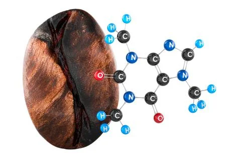 Coffee bean with caffeine molecule, 3d rendering Stock Illustration